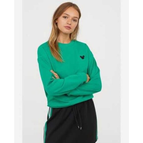 H&M Divided Disney Green Mickey Mouse Embroidered Pullover Sweater Size M Casual - Picture 1 of 8